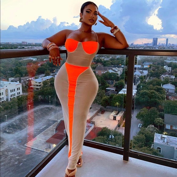 Highlight midi orange dress (worn once) - Picture 1 of 6